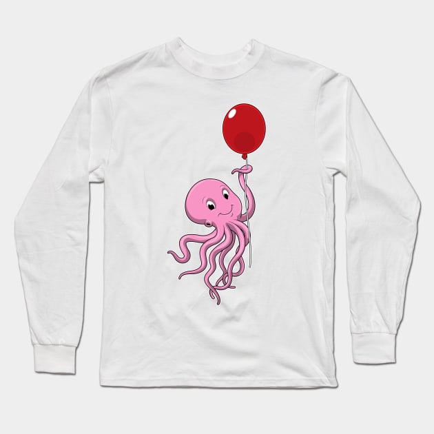 Octopus with Balloon Long Sleeve T-Shirt by Markus Schnabel